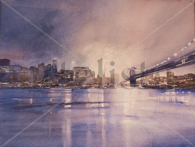 Manhattan nocturno Watercolour Paper Landscaping