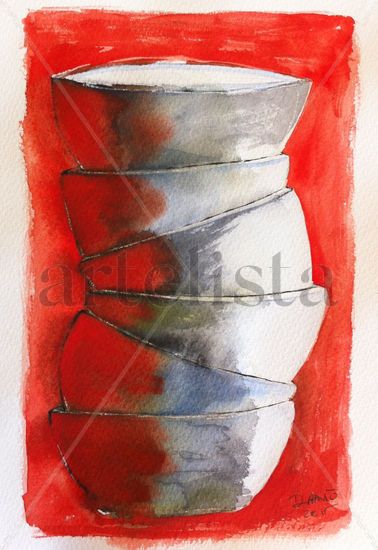 Cazos rojos Watercolour Card Still Life Paintings