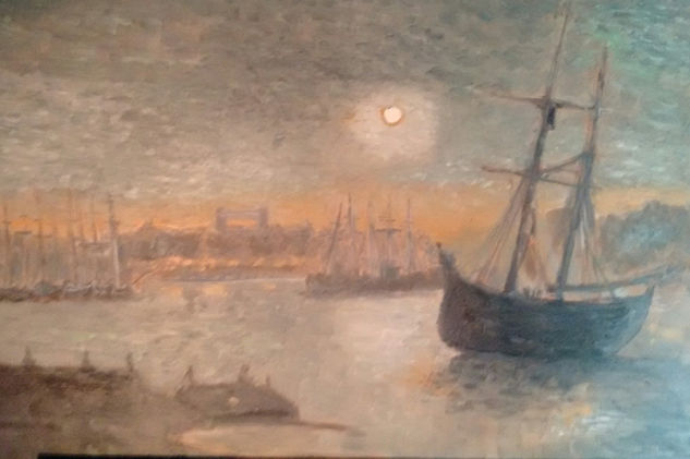 Velero con luz de luna Oil Panel Marine Painting