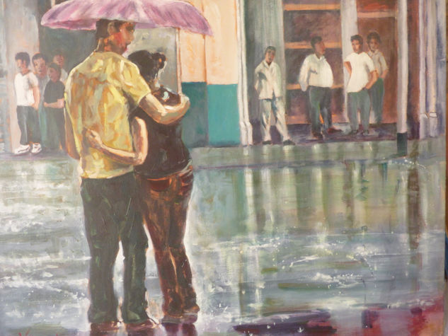 BAJO LA LLUVIA Acrylic Panel Figure Painting