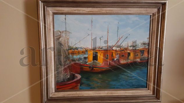 Puerto de Mar del Plata Oil Canvas Marine Painting