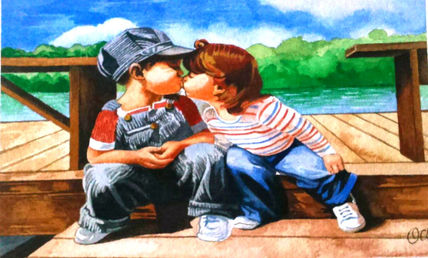 Niños besándose