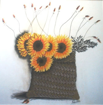 Girasoles Mixed media Paper Floral Painting