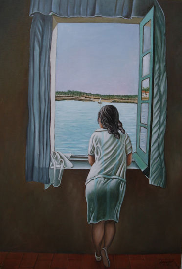 Mujer en la ventana(copia de Dali) Oil Canvas Figure Painting