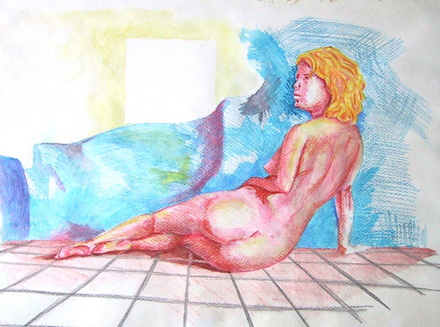 Desnudo V Acuarela Papel Desnudos