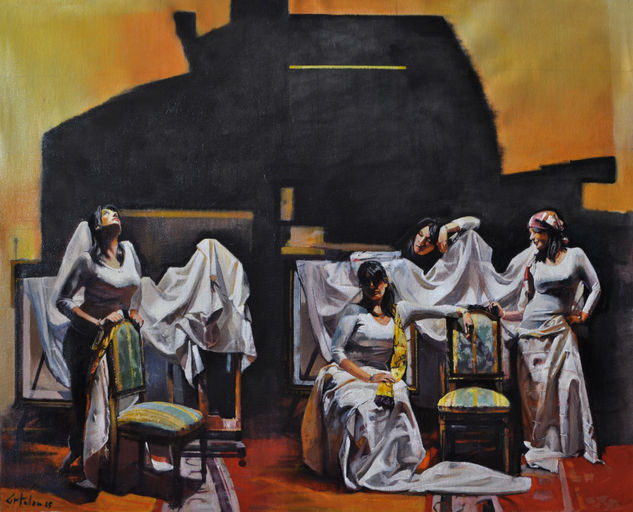 Las cuatro en el Teatro Oil Canvas Figure Painting