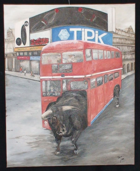 Bull bus y yo en picadilly Oil Canvas Others