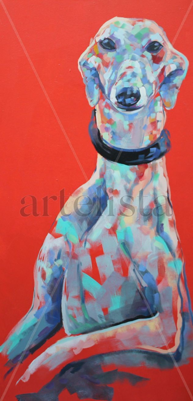 "Galgo sobre fondo naranja"