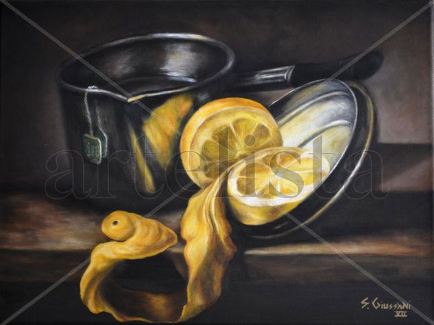 Te con limón Oil Canvas Still Life Paintings