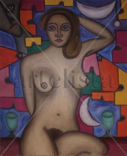 Entre copas y lunas Oil Canvas Nude Paintings