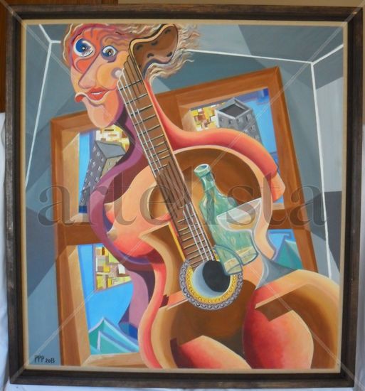 DESNUDO DE MUJER CON GUITARRA Acrylic Panel Nude Paintings