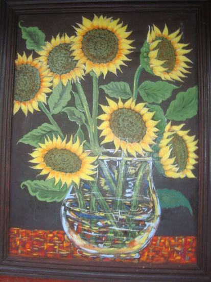 girasol Oil Textile Floral Painting