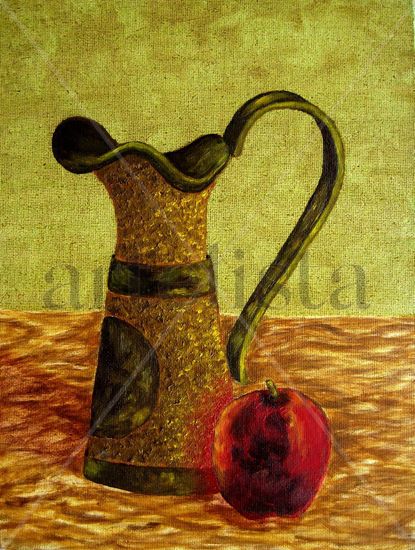 JARRA Y MANZANA Oil Canvas Still Life Paintings