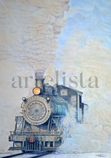 Tren de vapor-1 Pencil (coloured) Card Landscaping