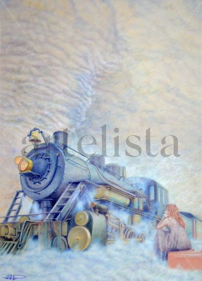 Tren de vapor-3 Pencil (coloured) Card Landscaping