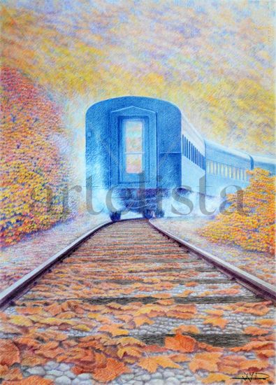 Tren de vapor-7 Pencil (coloured) Card Landscaping