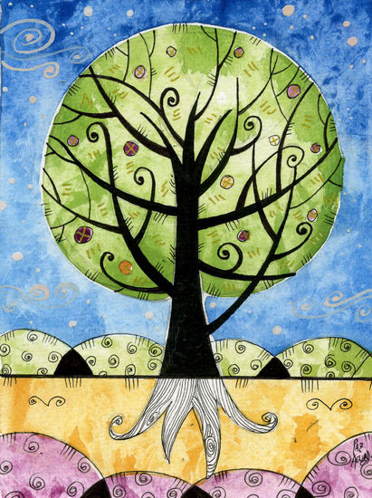 árbol mágico IV Gouache Papel Paisaje