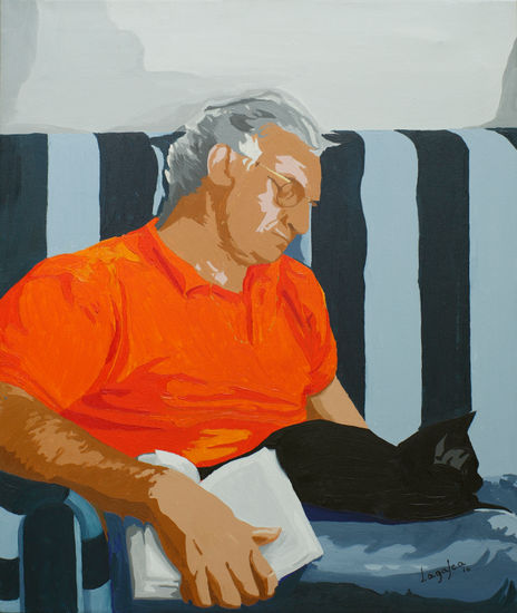 Siesta con gato Oil Canvas Animals