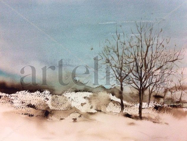 Invierno en turquesa y sepia Watercolour Paper Landscaping