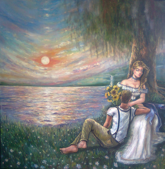 AMANTES EN LUNA LLENA Oil Canvas Portrait