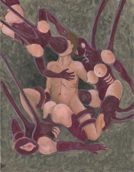 ADAN  Y SUCCUBUS Oil Paper Figure Painting