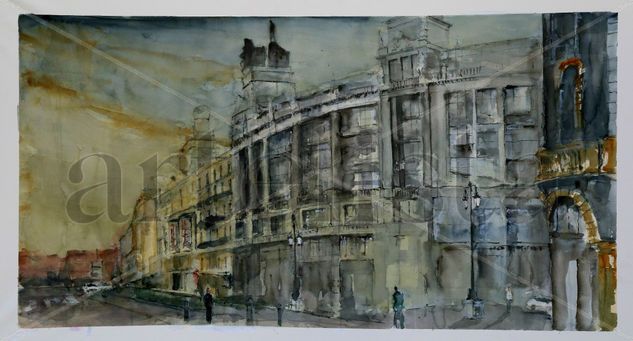 Gran Vía con Alcalá Acuarela Papel Paisaje