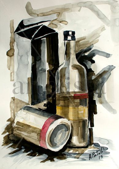 Botella I Gouache Paper Still Life Paintings