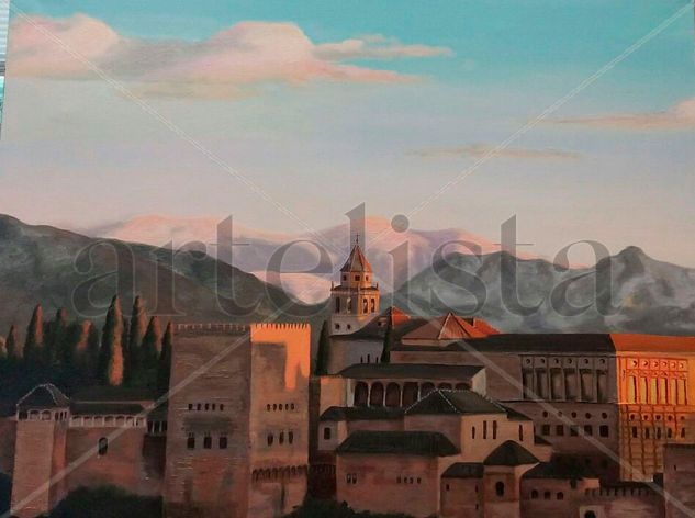 alhambra al atardecer Oil Canvas Landscaping