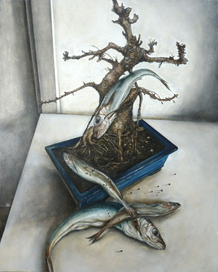 El sueño de la esposa del pescador Mixed media Panel Still Life Paintings