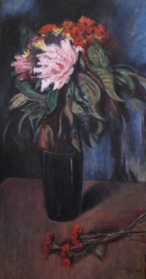 "JARRÓN CON FLORES SOBRE MESA"