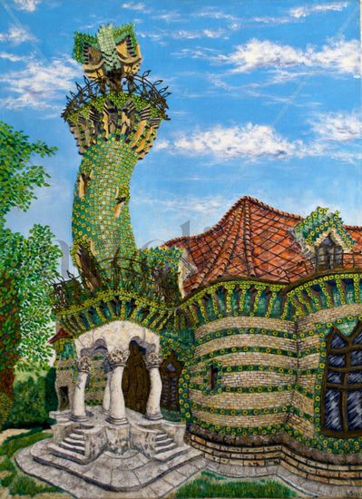 "El Capricho de Gaudi". Mixed media Canvas Landscaping