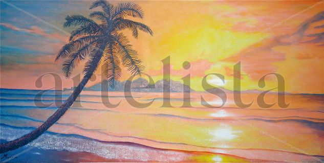 Amanecer en la Playa Mixed media Canvas Marine Painting