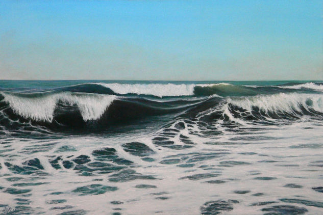 Olas y espuma al atardecer Oil Canvas Marine Painting