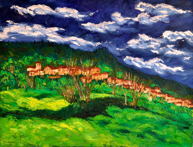 Ermita de Villasomera desde Helguera Oil Canvas Landscaping