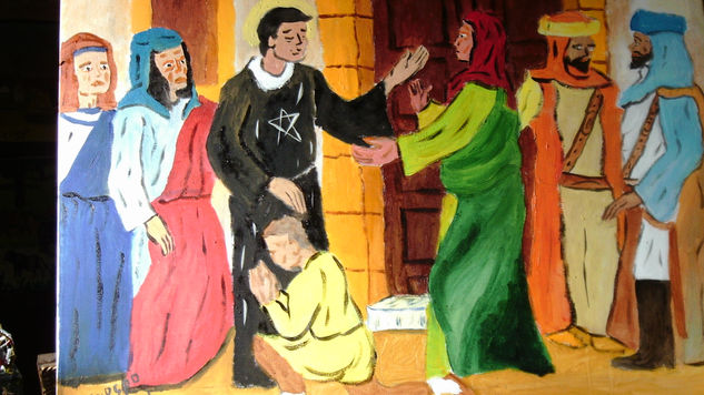 San Nicolás de Tolentino cura a un niño de Crespo Oil Canvas Figure Painting