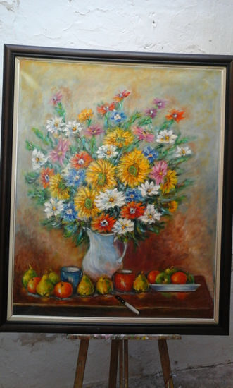 Flores con fruta Oil Canvas Floral Painting