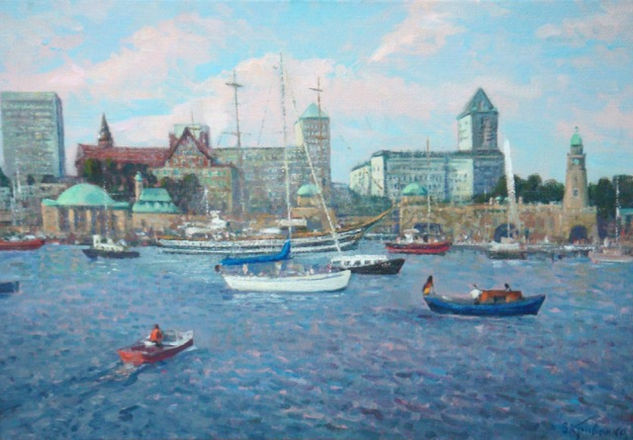 V.Krivenko, Puerto de Gamburg (Alemania) Oil Canvas Landscaping