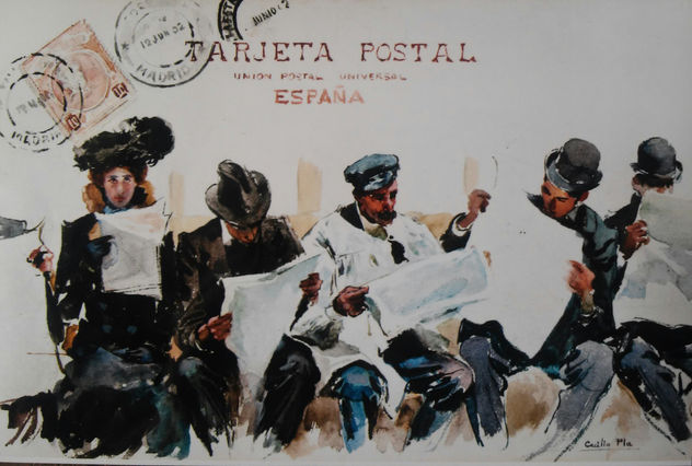 Cecilio Plá - acuarela original Unión Postal Universal