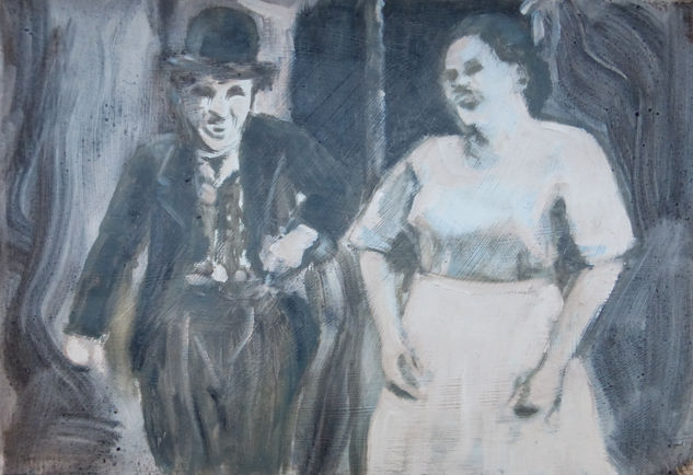 cinema Chaplin laughing Oil Others Figure Painting