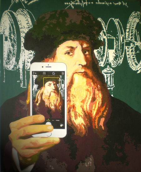 Leonardo da Vinci´s selfie (selfportrait with iphone 6) Óleo Lienzo Retrato