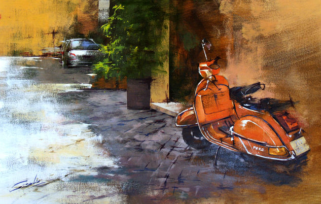 VESPA I Óleo Papel Paisaje