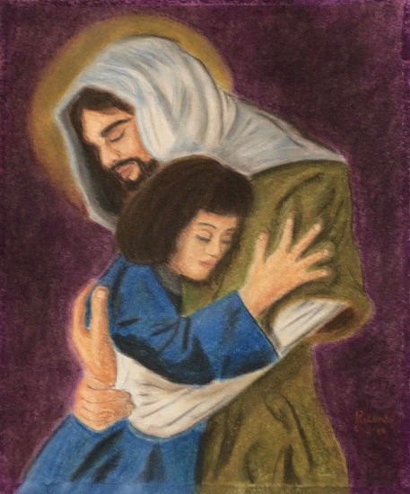 Abrazo de Jesus Pastel Card Portrait