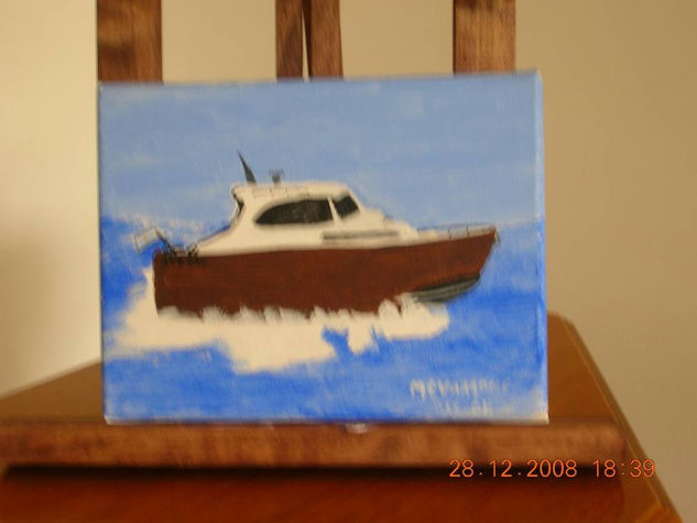 barquito en alta mar Acrylic Canvas Marine Painting