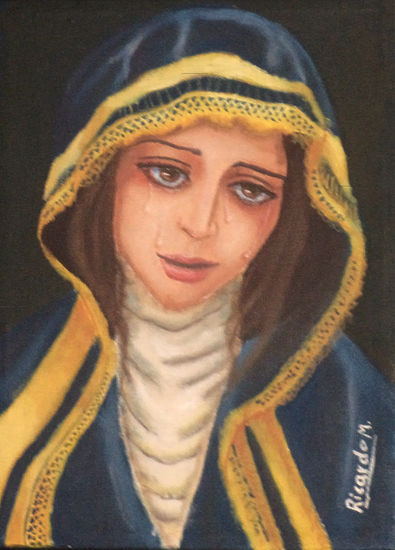 Virgen Dolorosa Oil Canvas Portrait