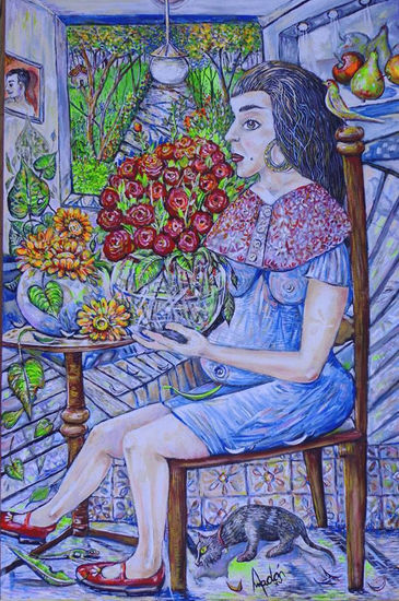 LA DAMA DE LAS FLORES. SOLD / VENDIDA Óleo Lienzo Paisaje