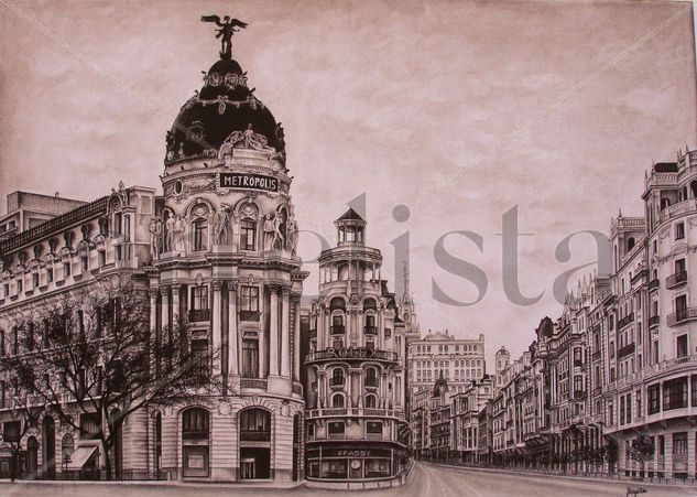 Gran vía Grafito Cartulina Paisaje