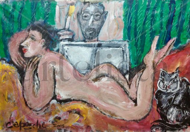 El pintor, la modelo y la mascota