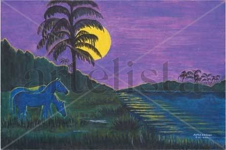 Caballos azules Acrylic Canvas Landscaping