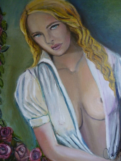 Bella  entre rosas Oil Canvas Figure Painting