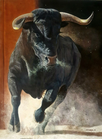 TORO BRAVIO Óleo Lienzo Animales